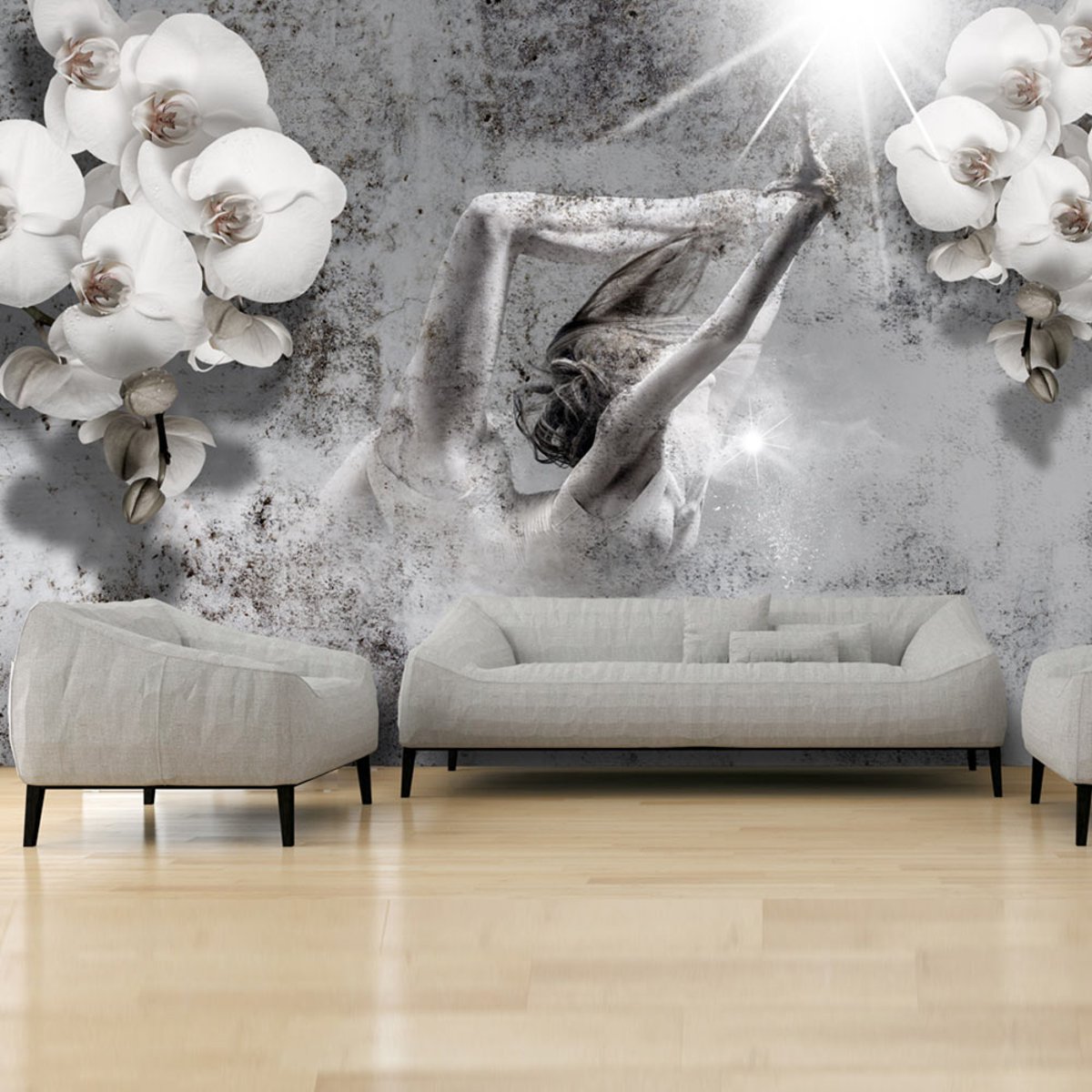 Papier peint intissé panoramique Personnes Arrangement with orchid gris / argent, EDEN