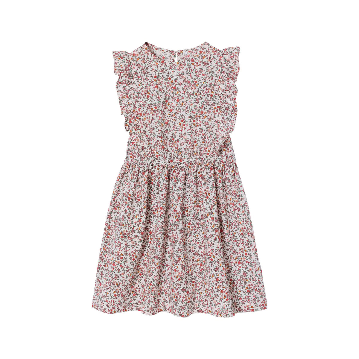 Robe en seersucker manches volantées blanc imprimé, VERTBAUDET