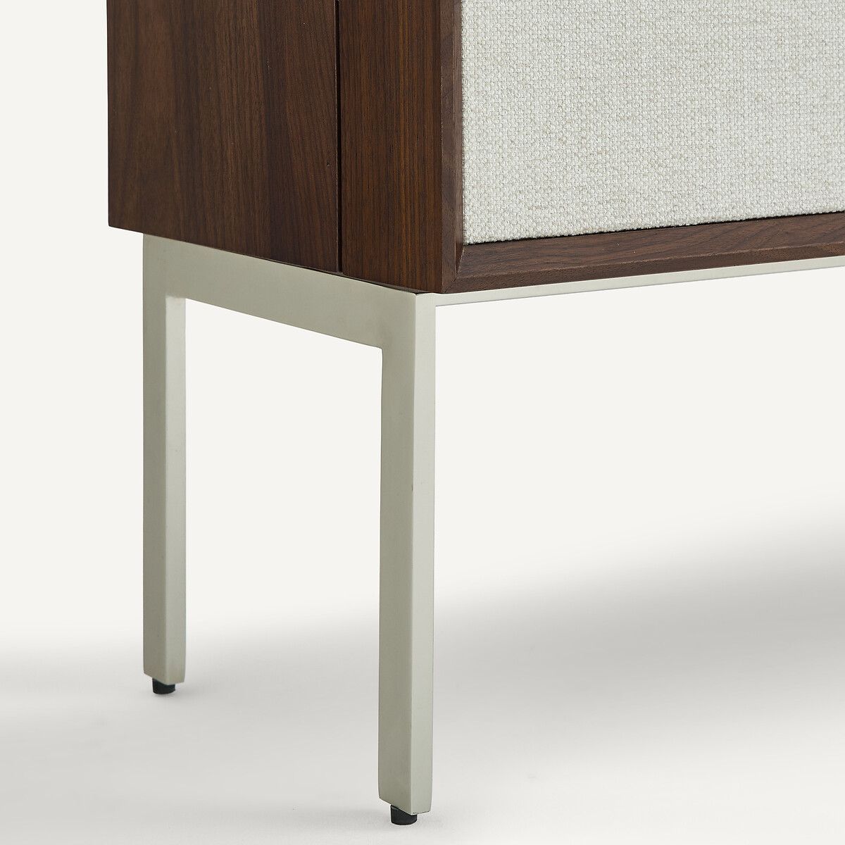 Bureau armoire bas en plaqué noyer et tissu texturé, OMID beige ficelle/noyer, AM.PM