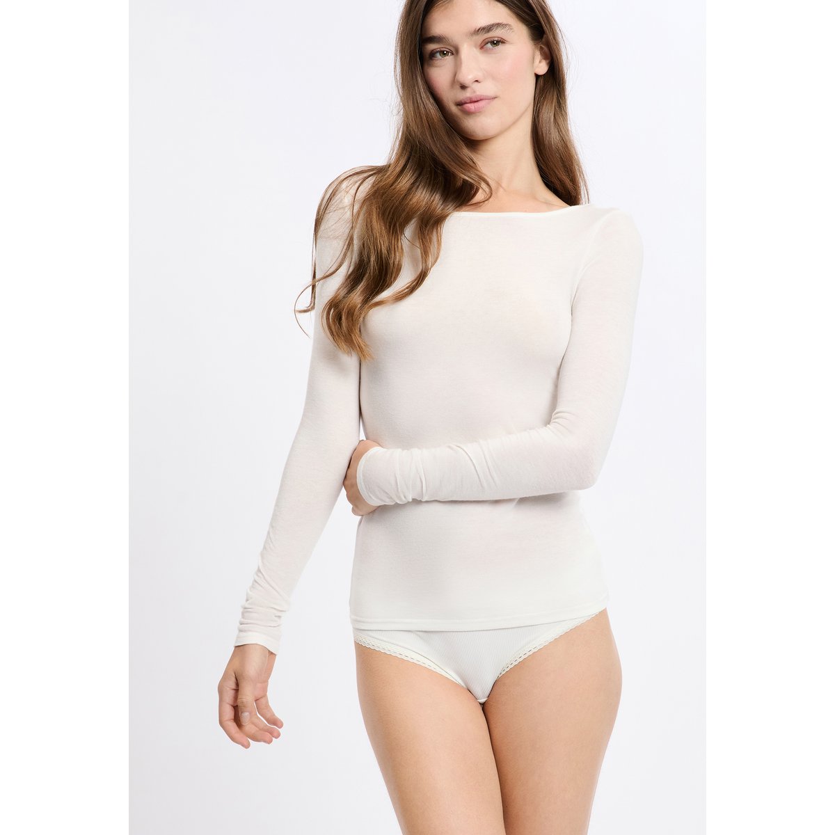 T-shirt thermique col bateau WARME UP ecru, ETAM