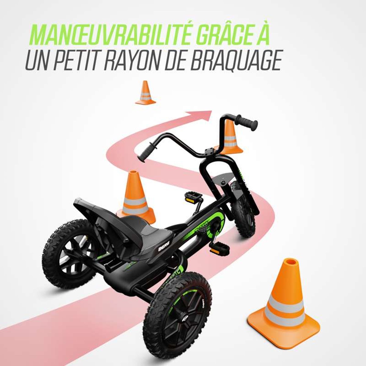 Kart à Pédales pour Enfants, 3+ Ans, Choppy Neo black/green, BERG TOYS