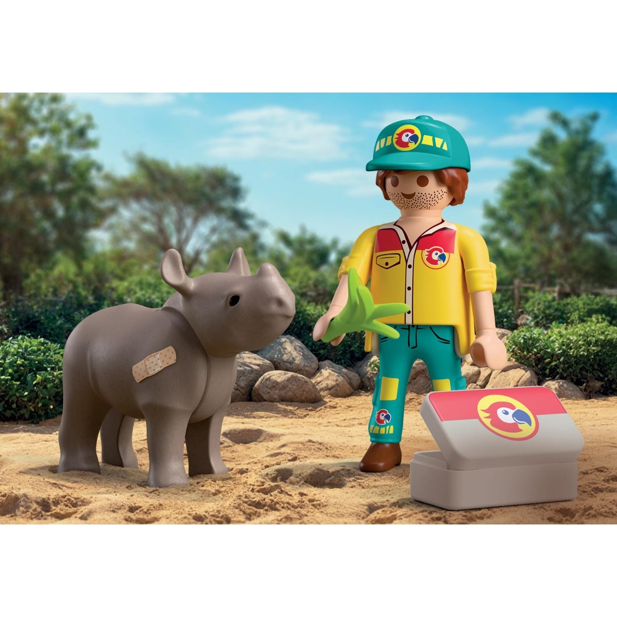 DuoPack Soigneur et rhinocéros multicolore, PLAYMOBIL