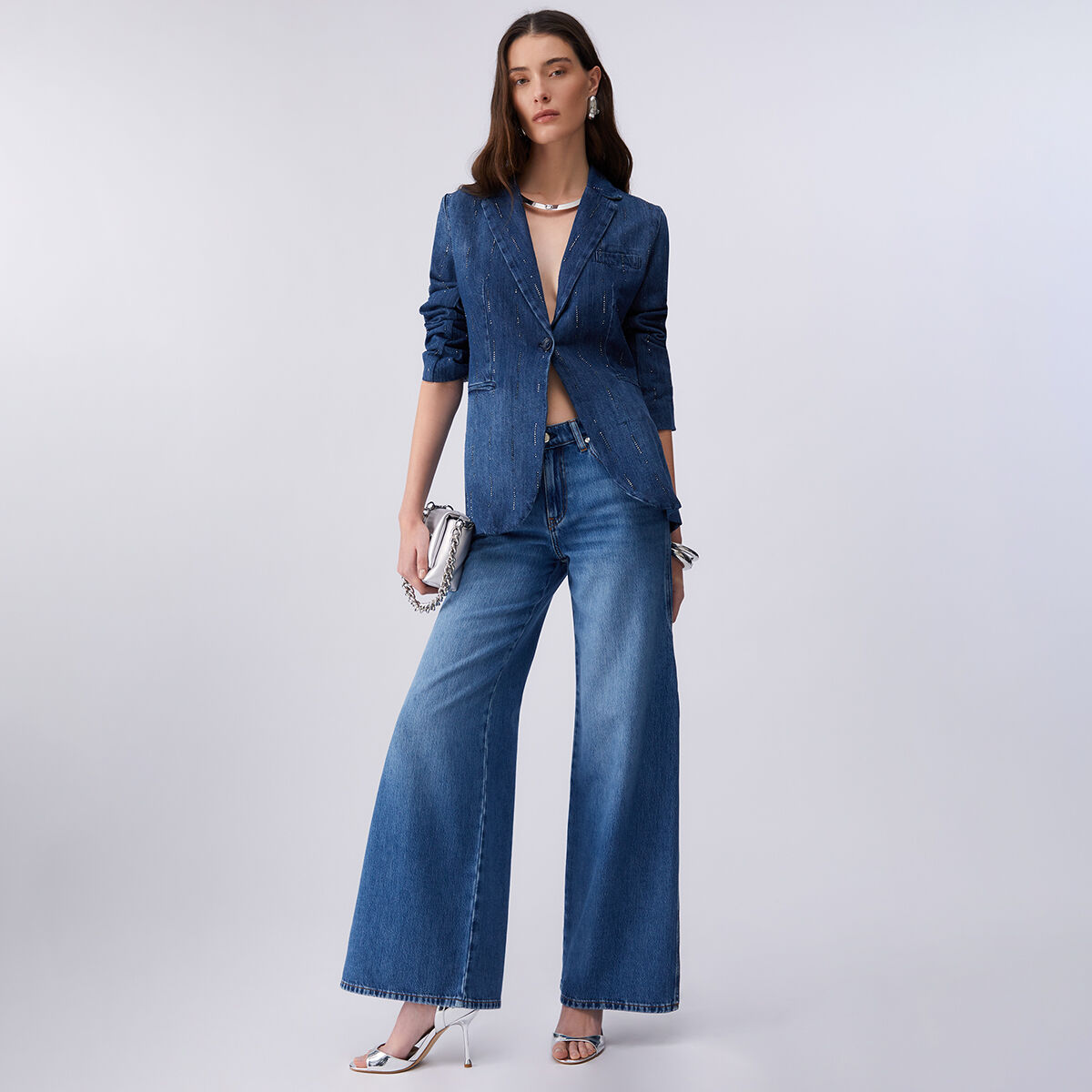 Blazer en toile denim avec strass denim bleu foncé, LIU JO