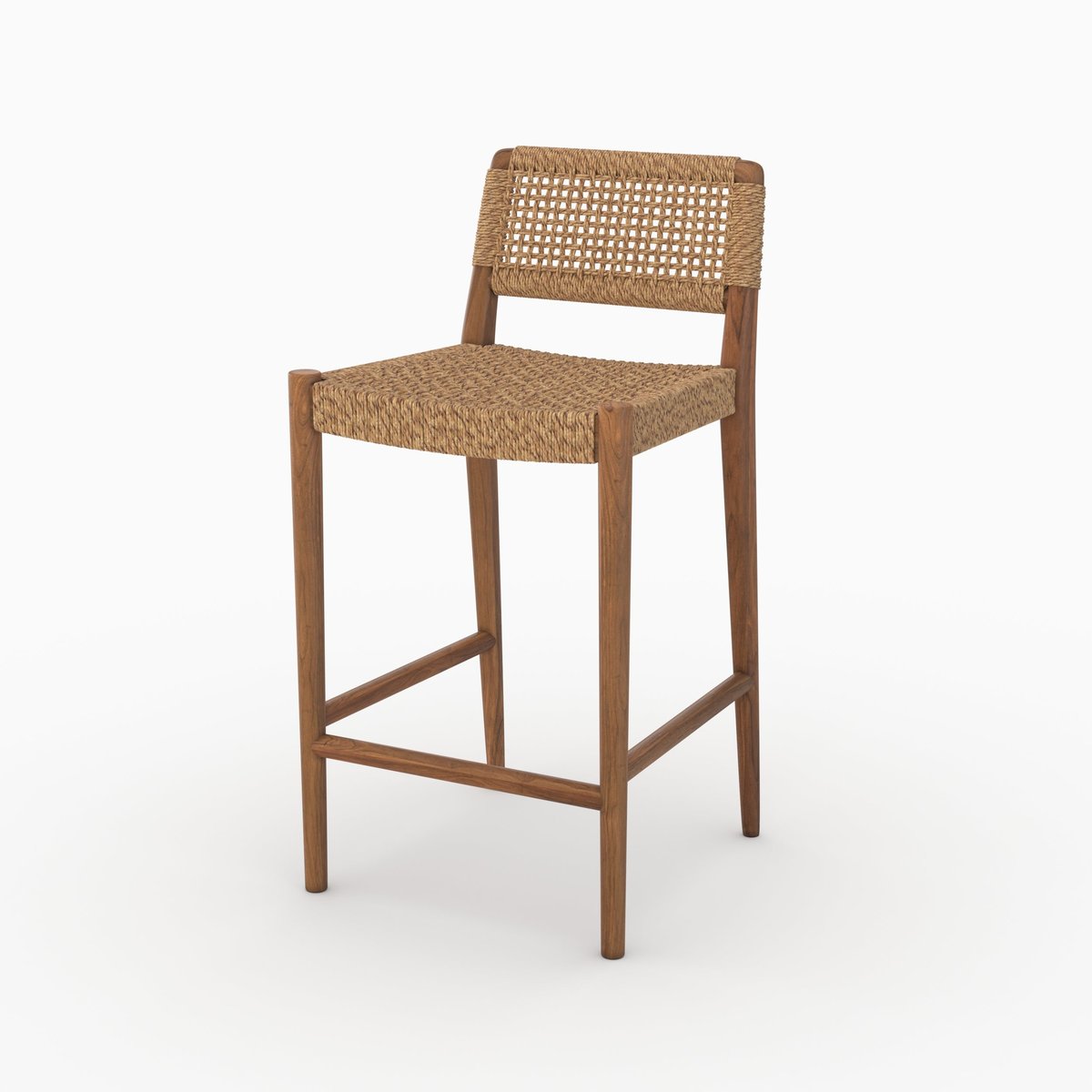 Chaise pour îlot central 65 cm en teck vernis et tissage synthétique - YABA marron, MAISON PAVANE