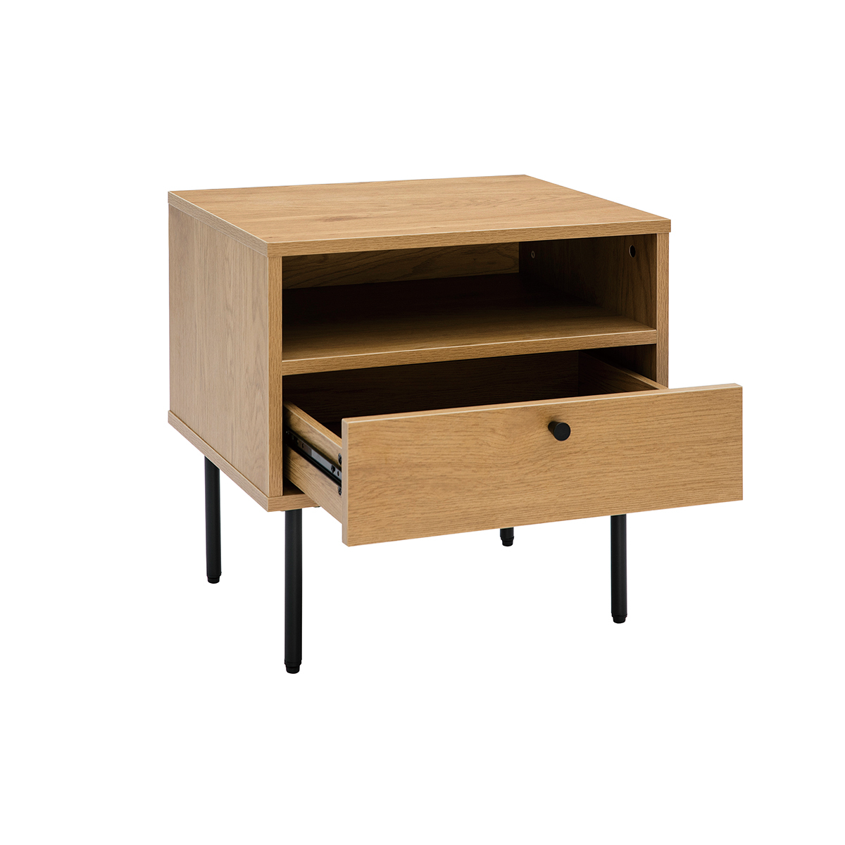 Table de chevet avec rangements finition bois clair chêne et métal noir PERNELLE chêne clair, MILIBOO