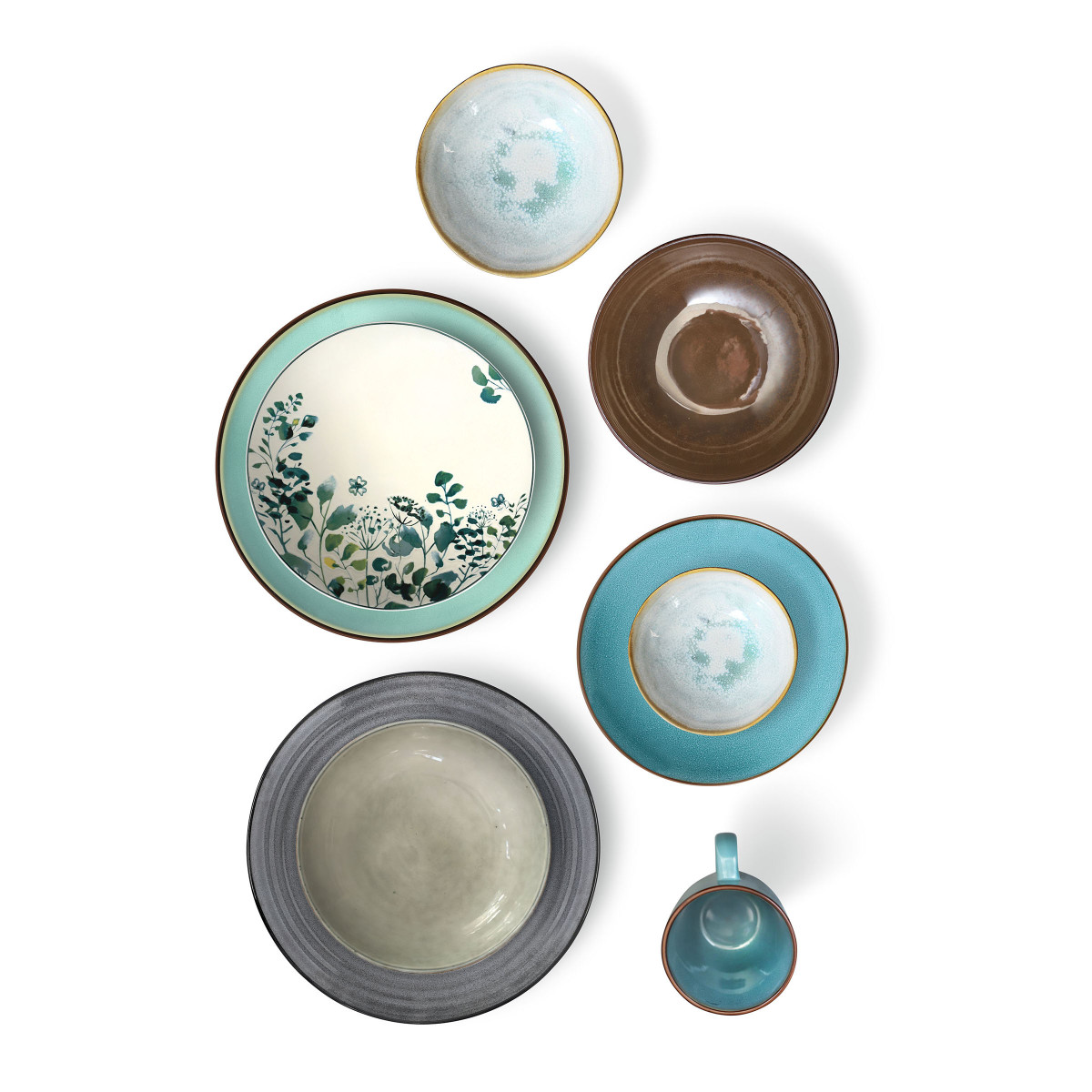 Coffret 6 assiettes dessert - OXALIS blanc/vert, MEDARD DE NOBLAT