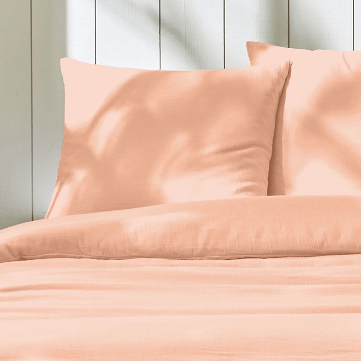 Parure housse de couette en gaze de coton unie, OZEN ivoire, C DESIGN HOME TEXTILE
