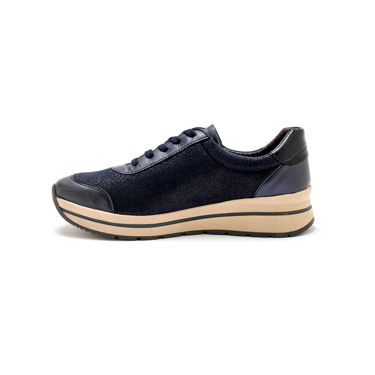 Baskets lacets et zip semelle amovible marine, PEDICONFORT