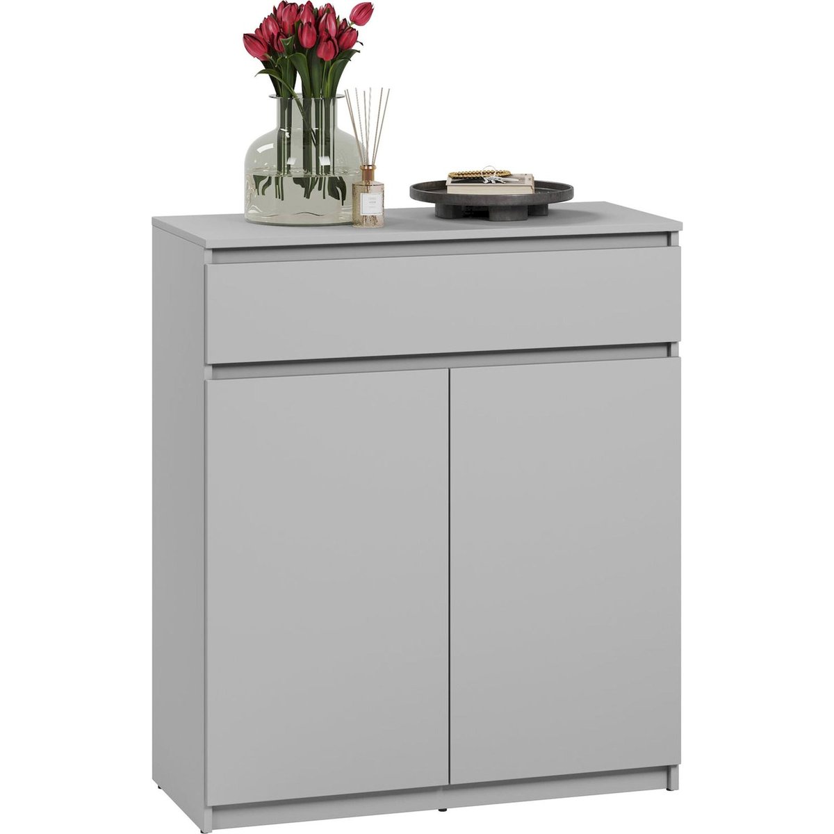 Commode 2 portes 1 tiroir collection SIMPLY gris, RECOLLECTION
