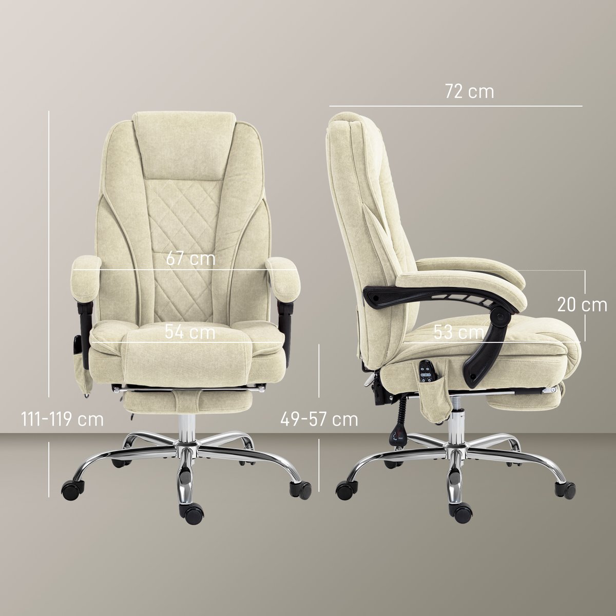 Fauteuil de bureau avec fonction massage beige, HOMCOM
