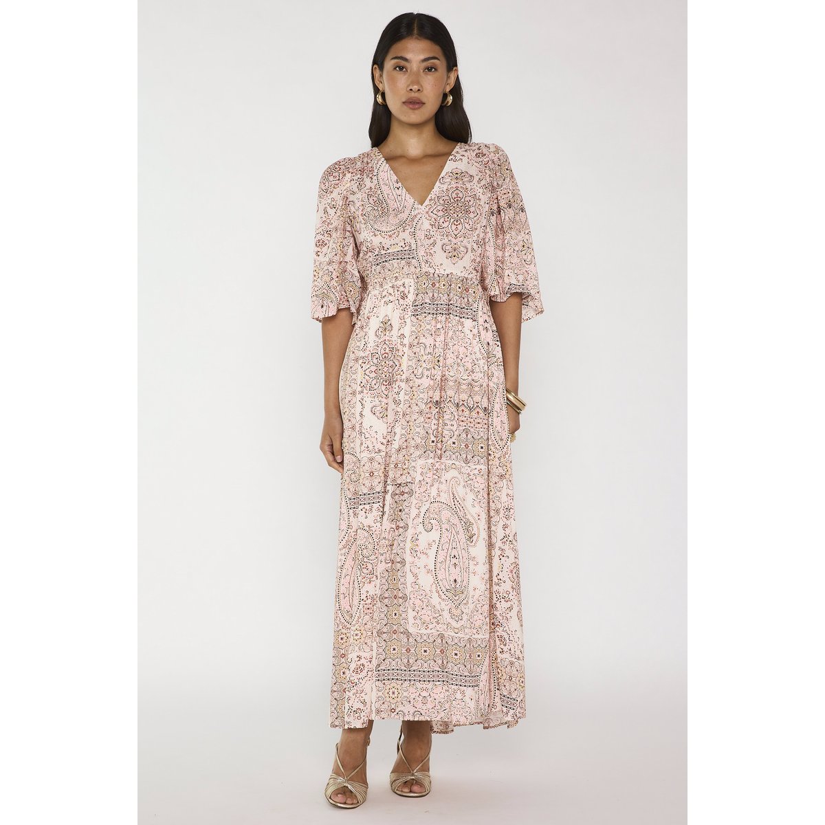 Robe fluide imprimée à manches longues PERLA bois de rose, Maison 123