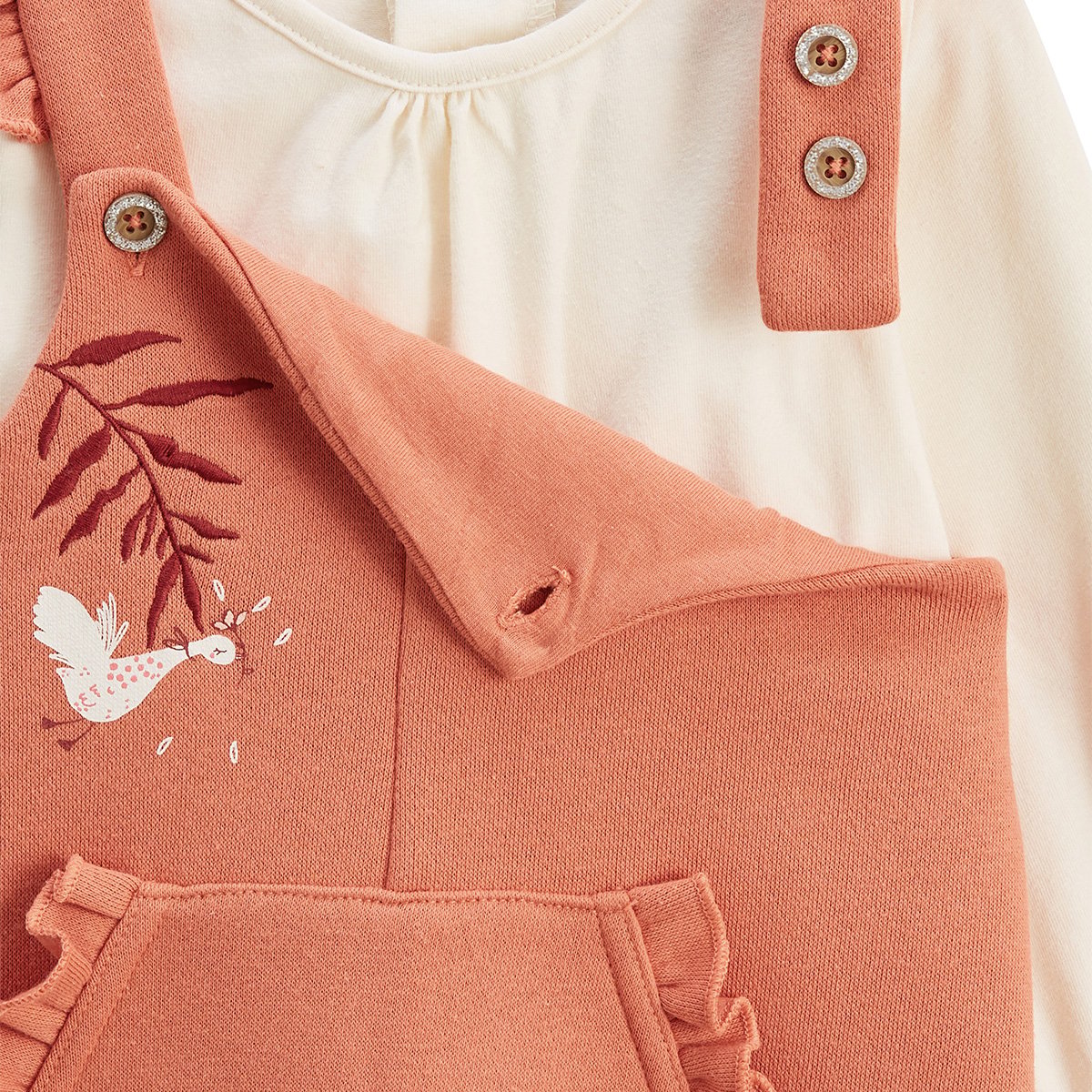 Ensemble salopette bébé en molleton et t-shirt Manouk corail, PETIT BEGUIN