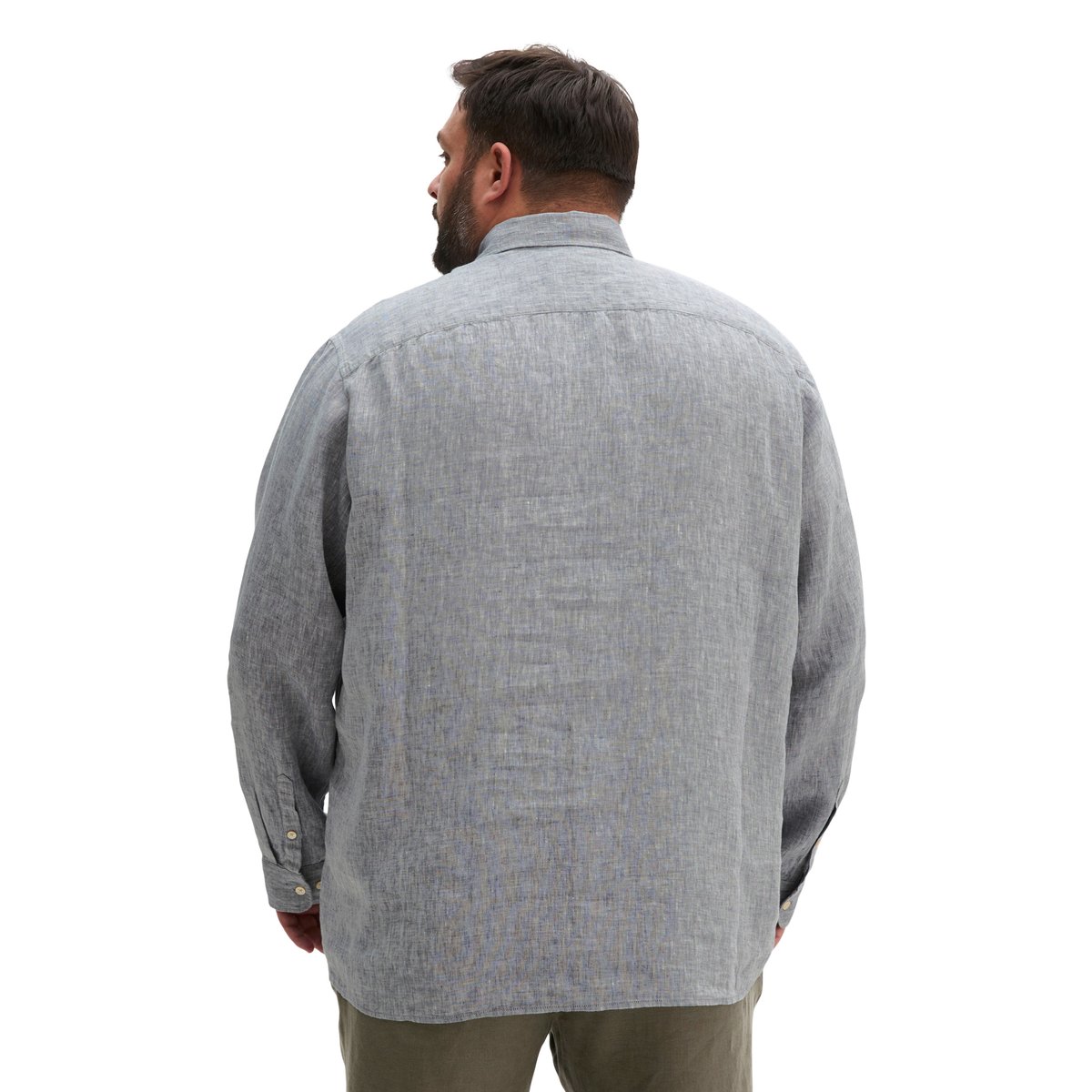 Chemise à col requin shaped en chambray de lin fin bleu moyen, MARC O'POLO