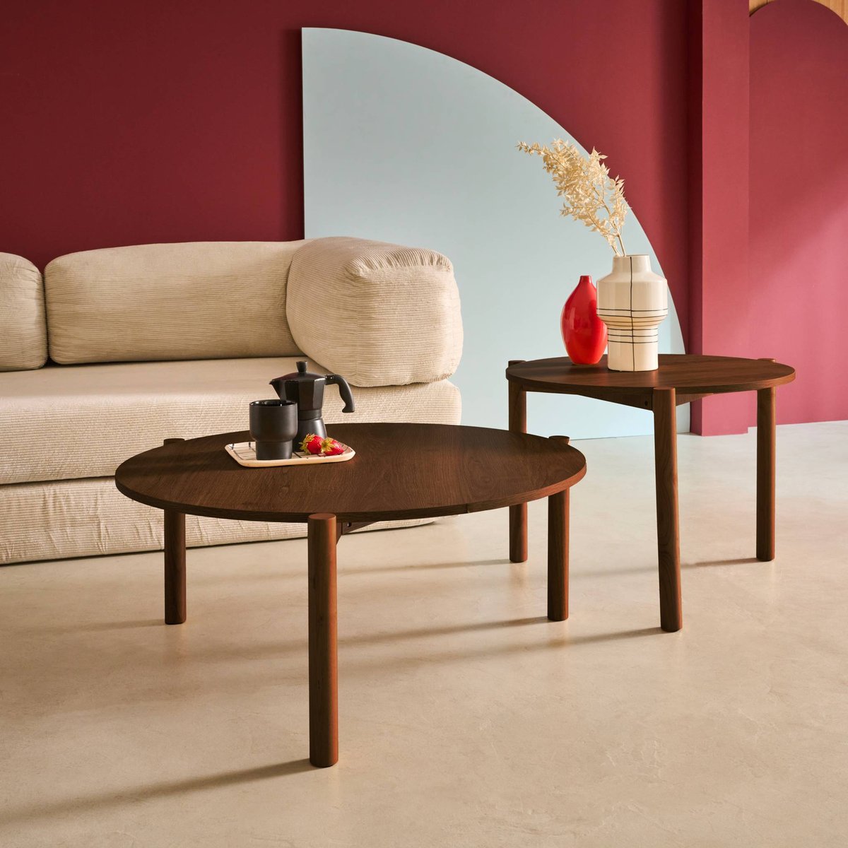 Tables gigognes rondes décor bois HARMONY noyer, SWEEEK
