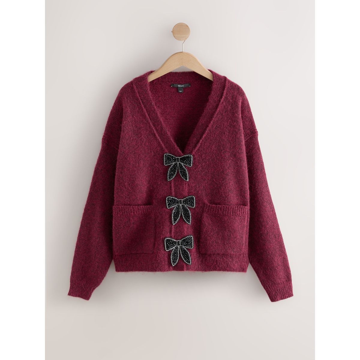 Cardigan à poche et boutons en forme de nœuds rouge bordeaux, NEXT