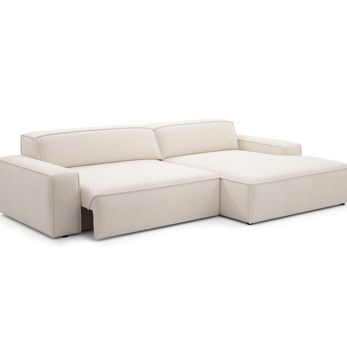 Canapé d'angle convertible 3 places en tissu chiné, ABEL beige, BOBOCHIC