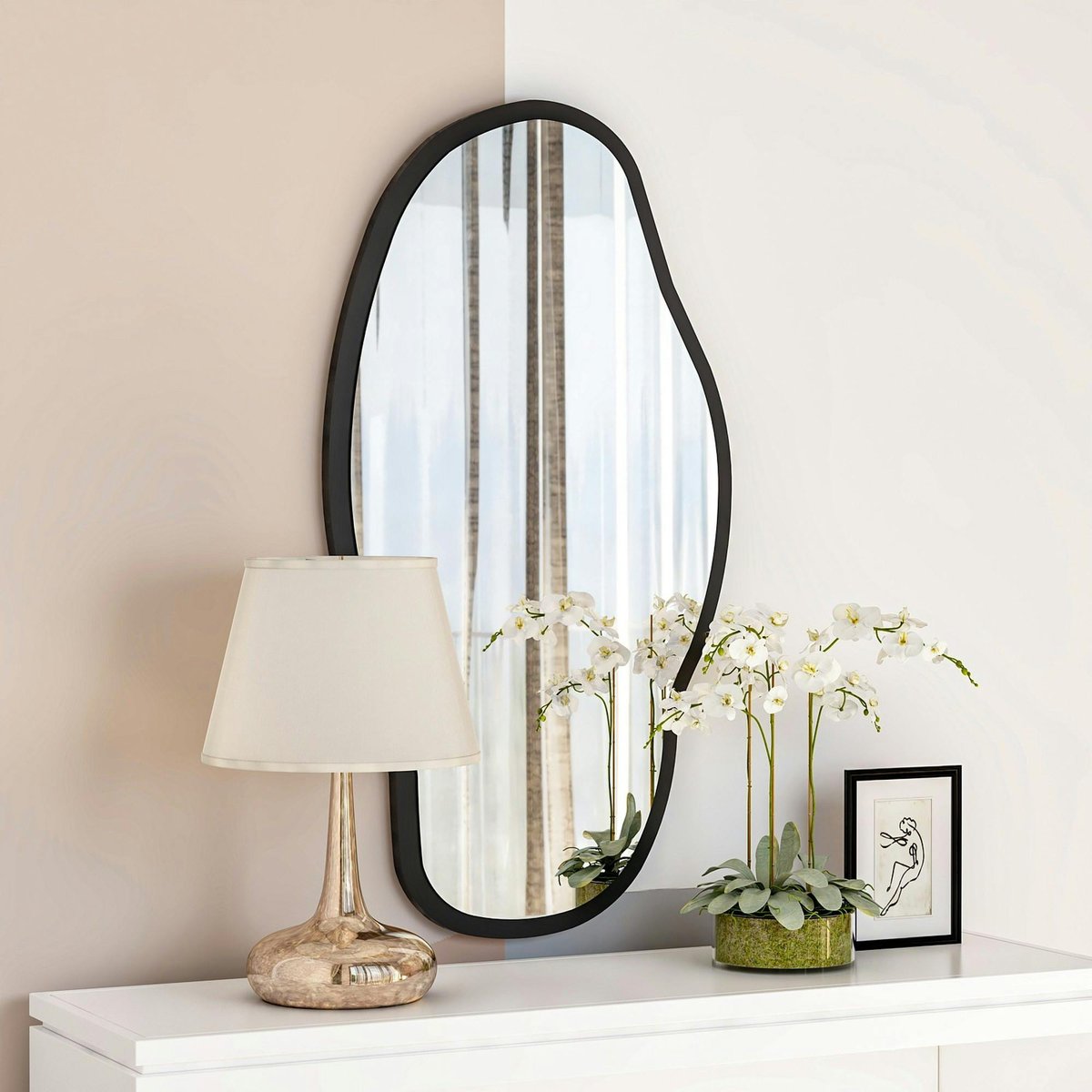 Miroir design organique forme libre - cadre noir CODY noir, PIER IMPORT