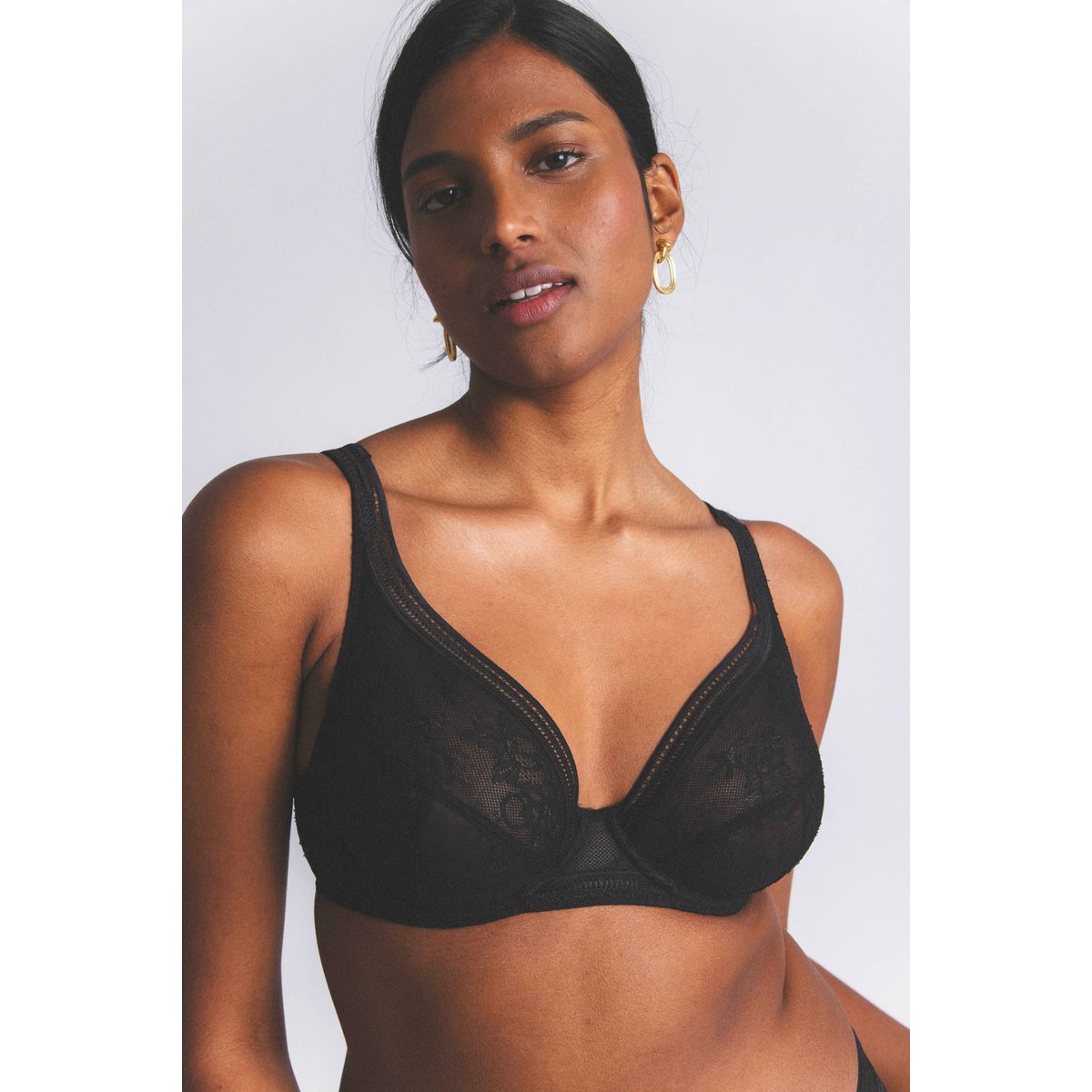 Soutien-gorge triangle grande taille en dentelle MISS LEJABY noir, MAISON LEJABY