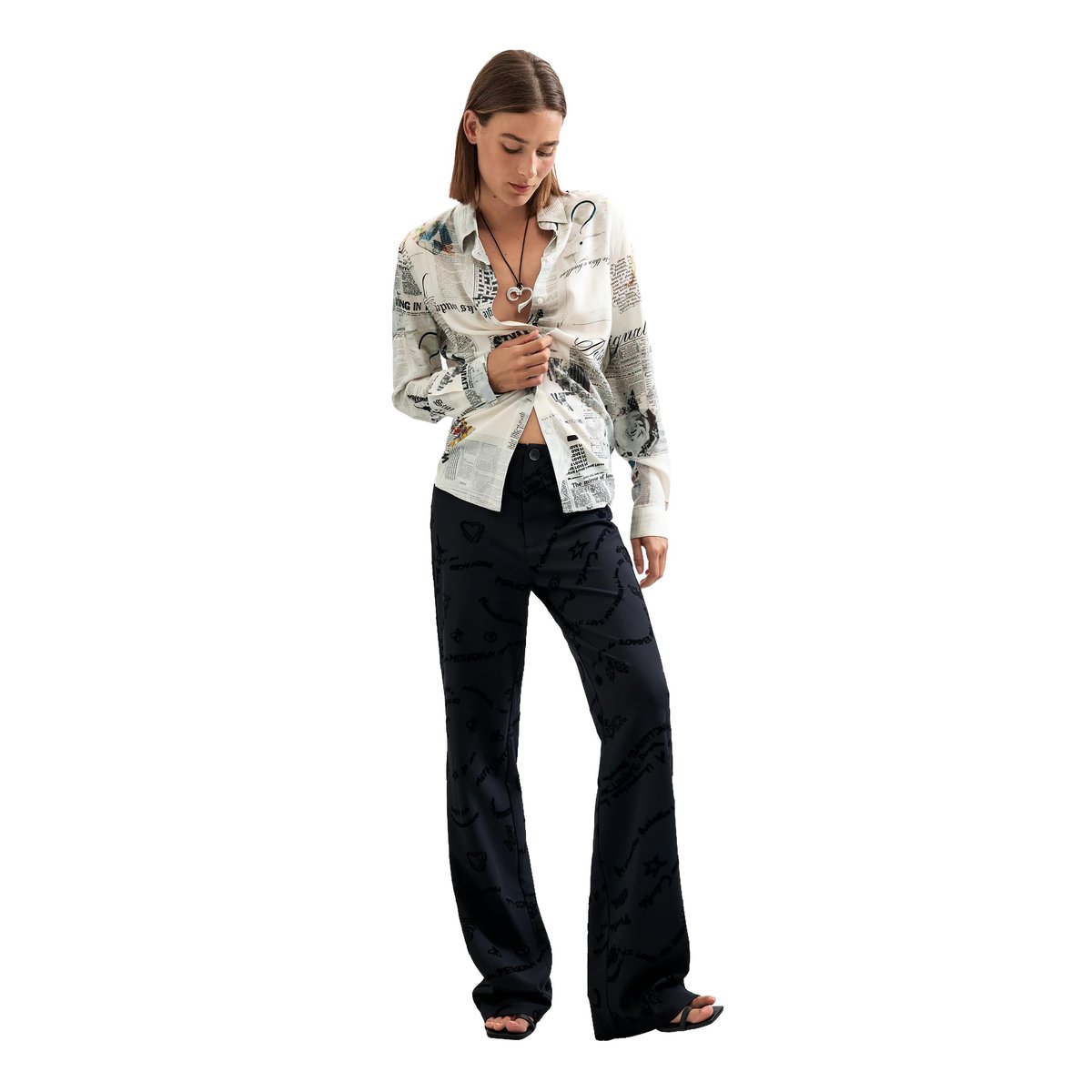 Pantalon long imprimé noir, DESIGUAL