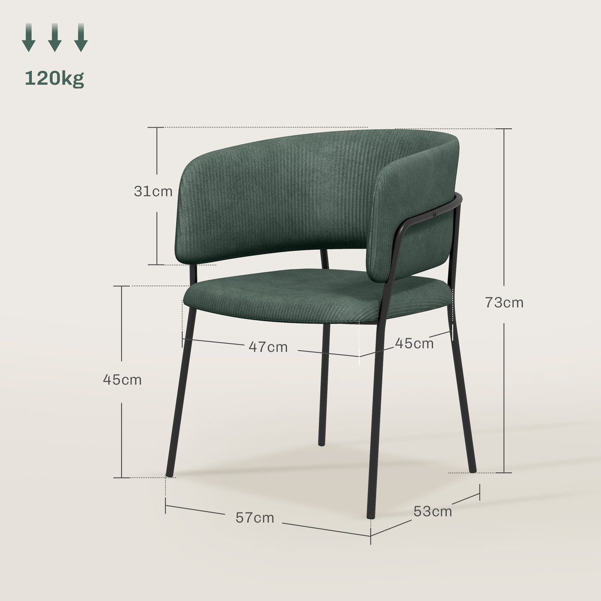 Chaise de salle à manger Polyester Vert vert, HOMCOM