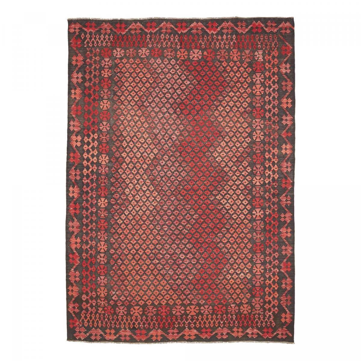 Tapis d'orient, motif géométrique authentique, laine naturelle, KILIM 11 rouge, marron, rose, UN AMOUR DE TAPIS