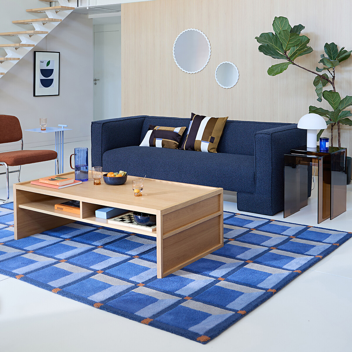 Kimsa 100% Wool Rug with Geometric Print blue, LA REDOUTE INTERIEURS
