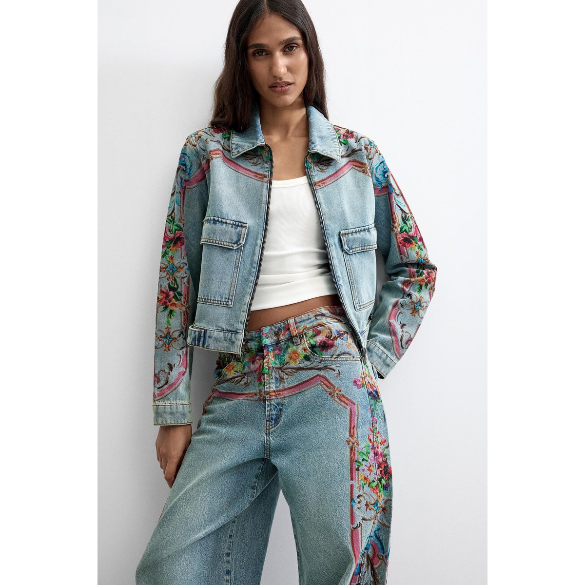 Pantalon en jean ballon imprimé bleu, DESIGUAL