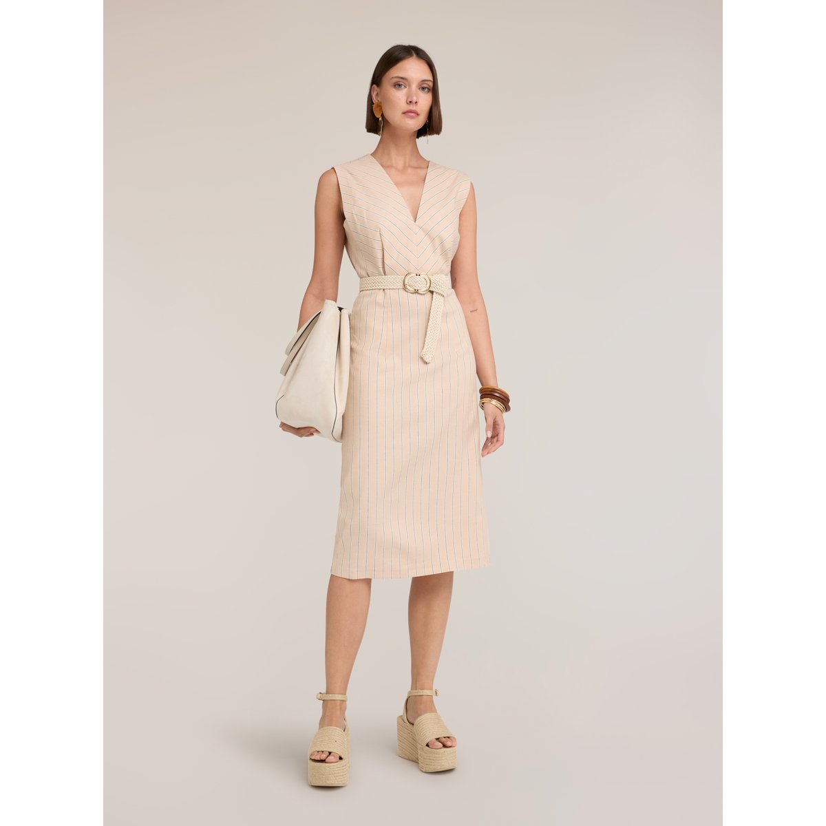 Robe fourreau à rayures beige, MOTIVI