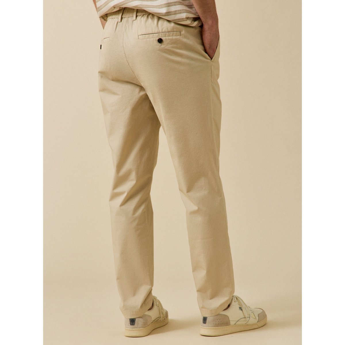 Pantalon taille élastiquée popeline craquante beige, CYRILLUS
