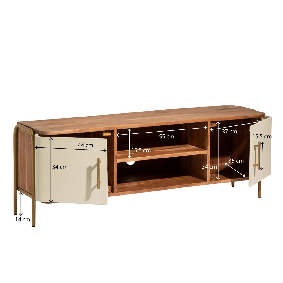 Meuble TV en bois d'acacia ANDRÈS bois foncé, MADE IN MEUBLES 