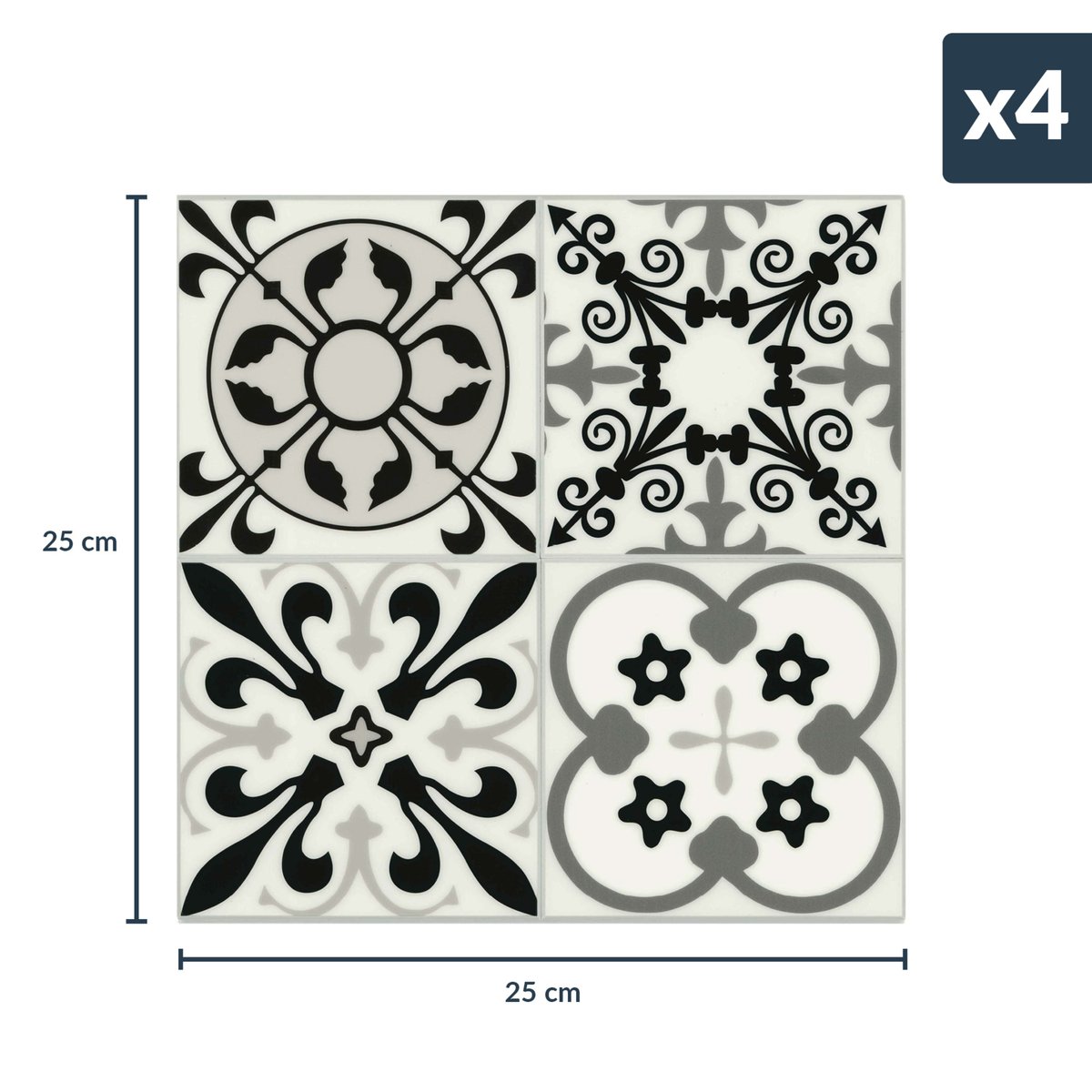 Crédence adhésive murale 3D motifs carreaux de ciment 4 pièces couleur unique, DOUCEUR D'INTÉRIEUR