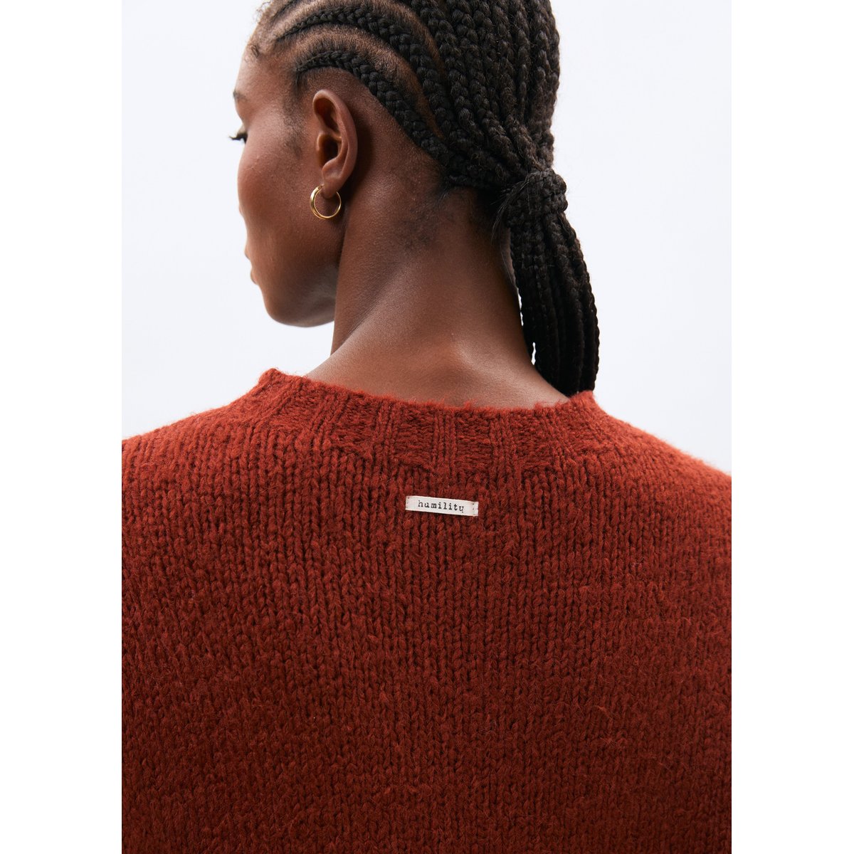 Pull en maille bouclette col rond orange, HUMILITY