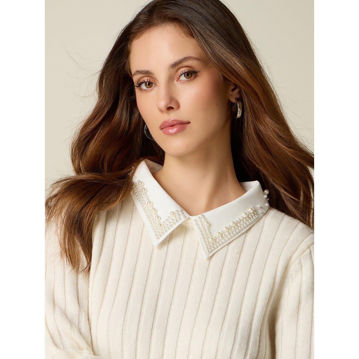 Pull avec col bijou blanc, OLTRE