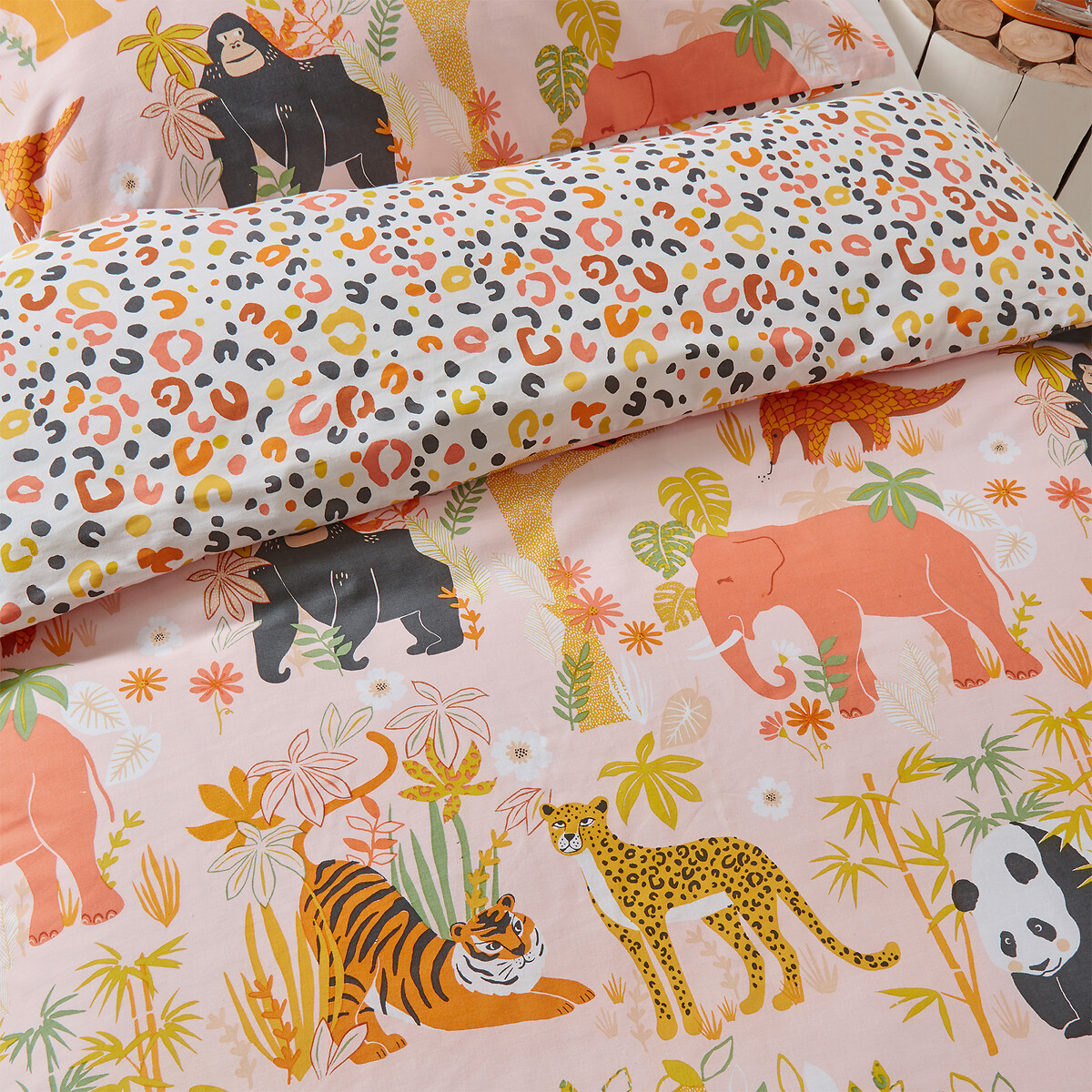 Endangered Animals Kids 100% Cotton Duvet Cover and Pillowcase Set pink, LITTLE FURN