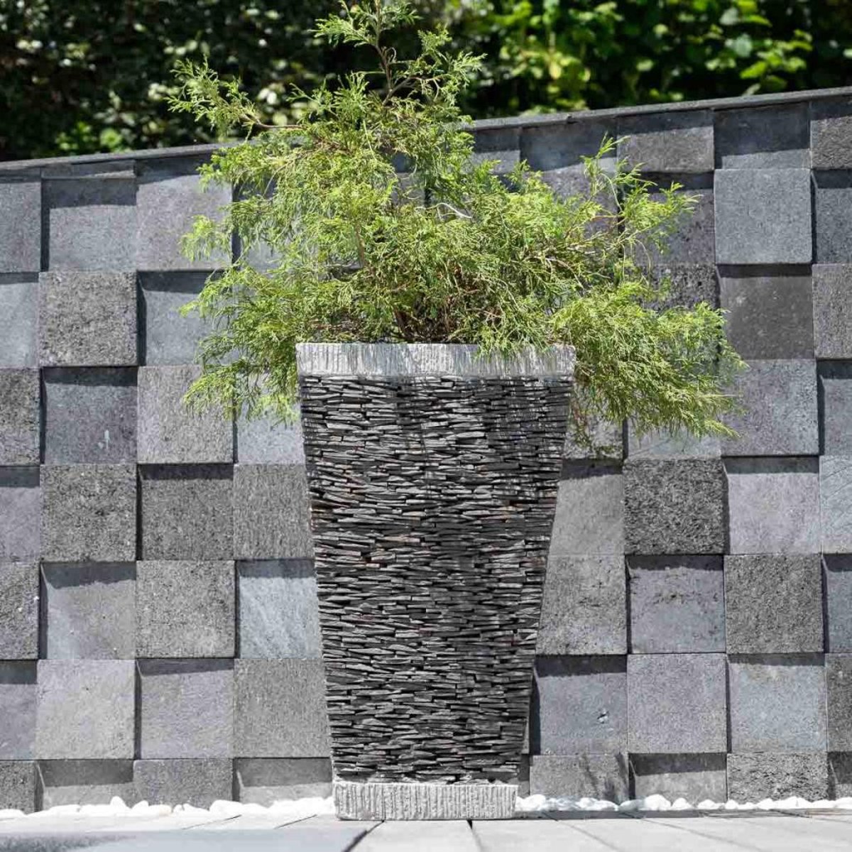 Pot bac jardinière pierre naturelle ardoise carré jardin terrasse 80cm gris, WANDA COLLECTION