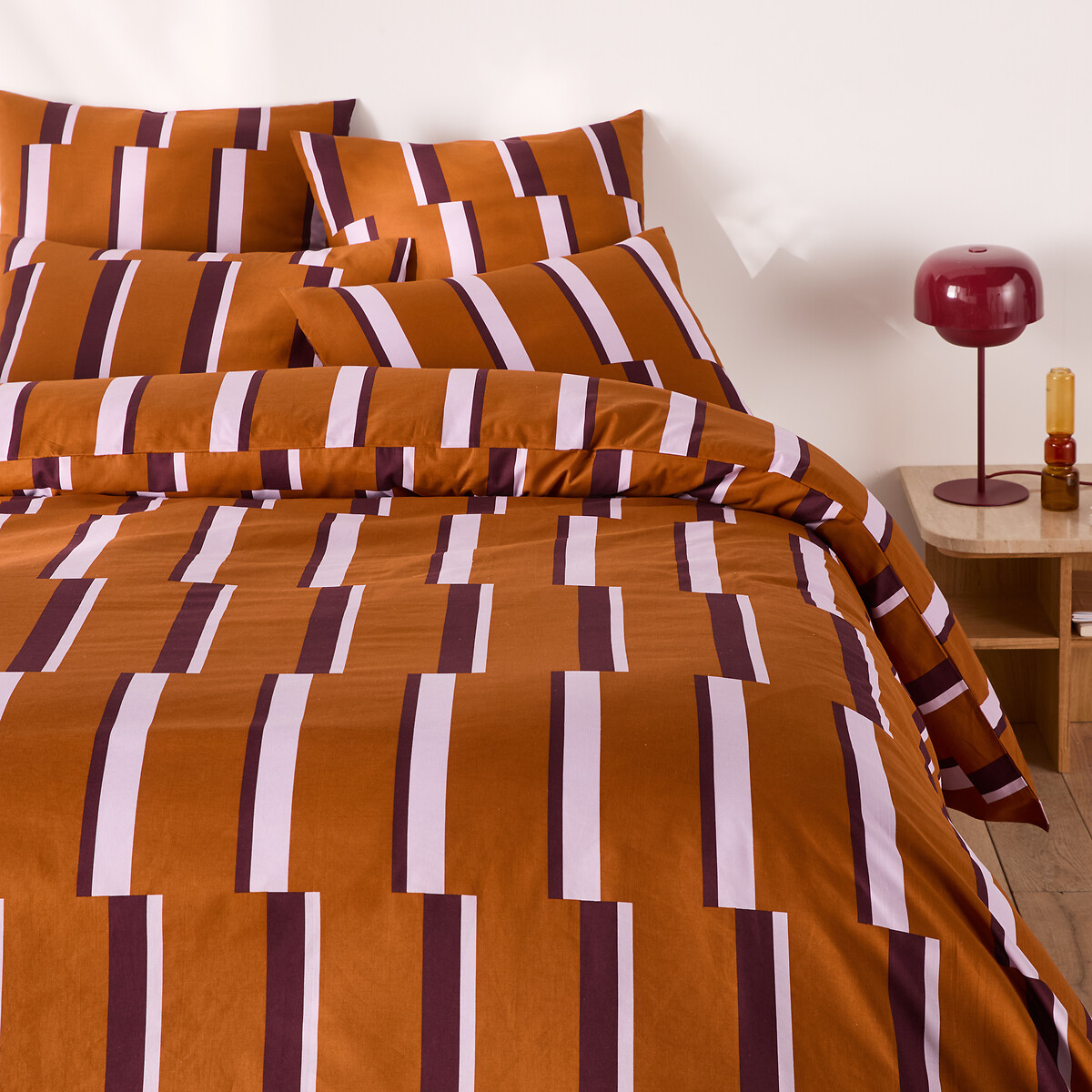 Housse de couette en coton, imprimé géométrique, STUBBE caramel/lilas/prune, LA REDOUTE INTERIEURS