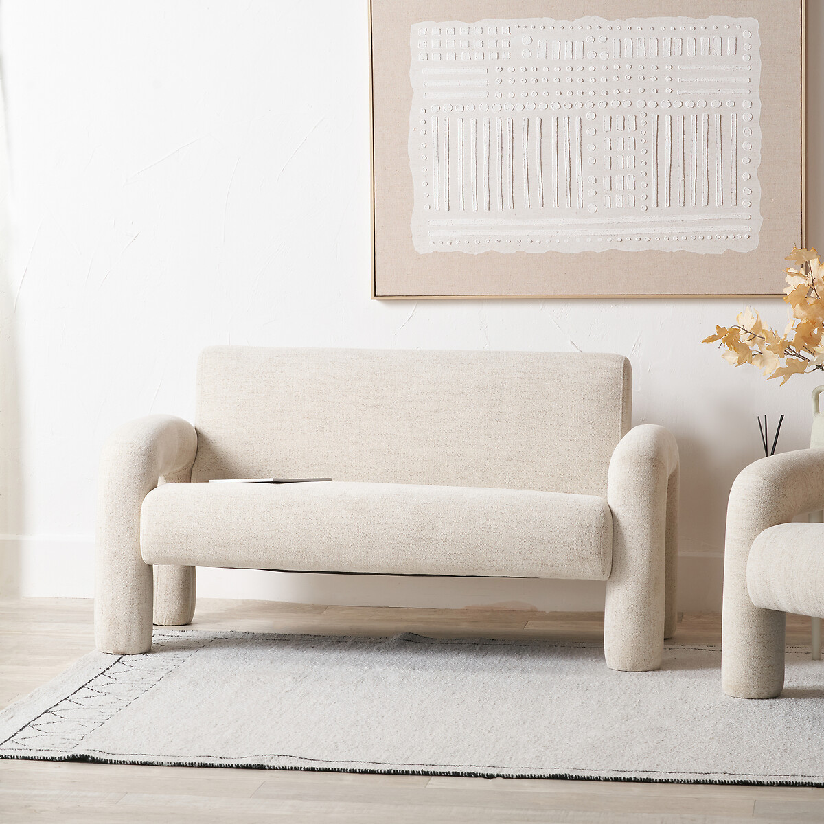 Rieti Linen Look Sculptural Accent Sofa white, SO'HOME