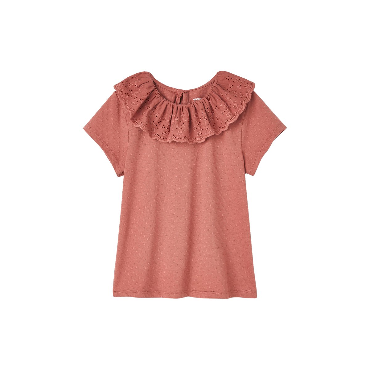 T-shirt à collerette en broderie anglaise vieux rose, VERTBAUDET