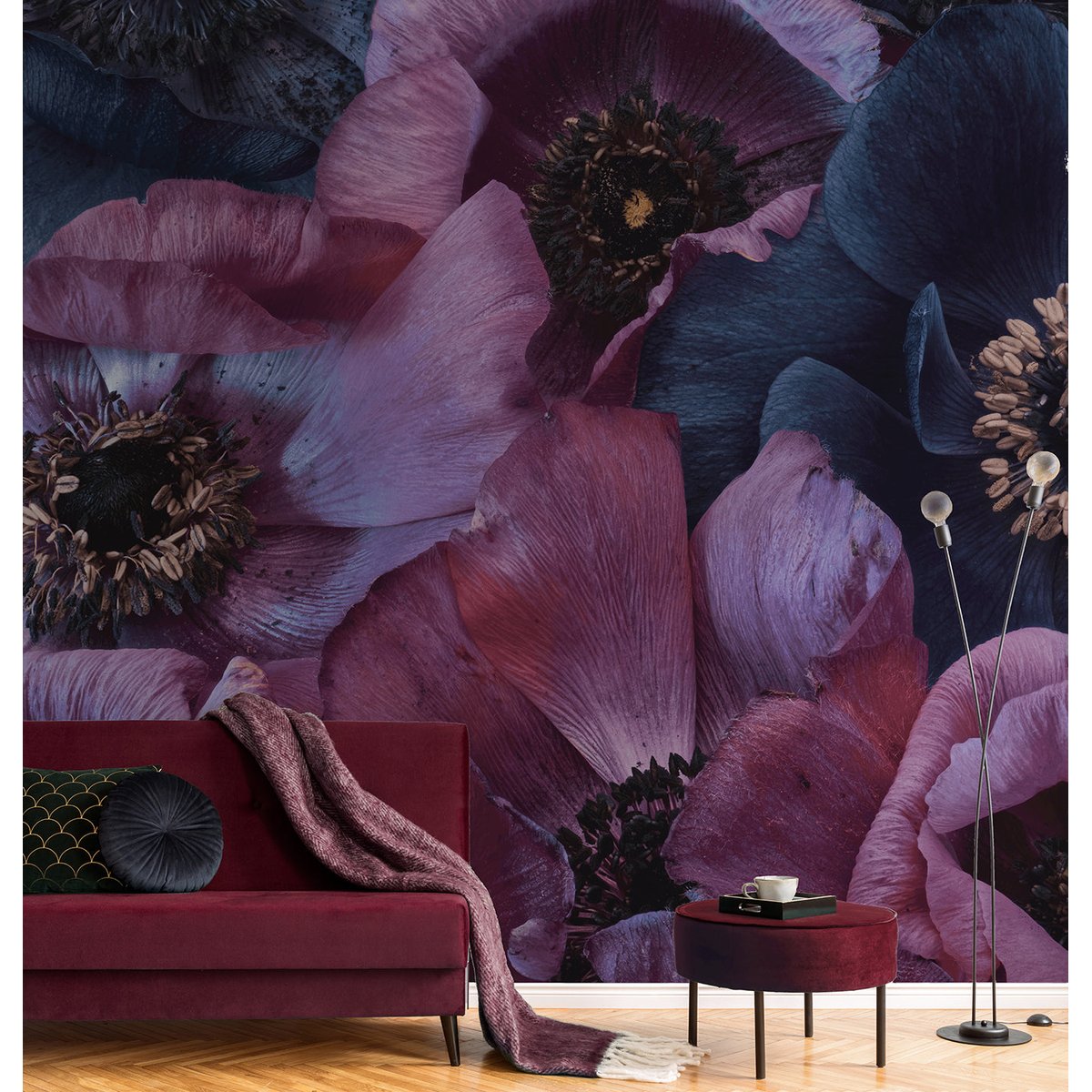 Papier peint panoramique Novalis - motif floral bleu, 432 x 280 cm bleu, LE PAPIERS DE NINON