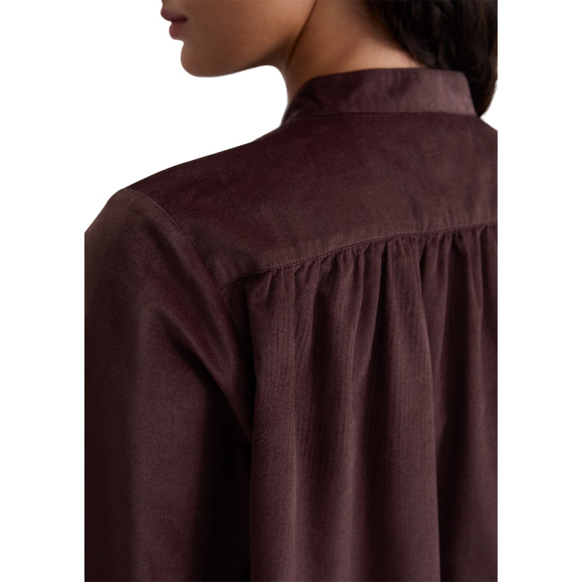 Blouse en velours loose en mélange de coton organique et de viscose rouge foncé, MARC O'POLO