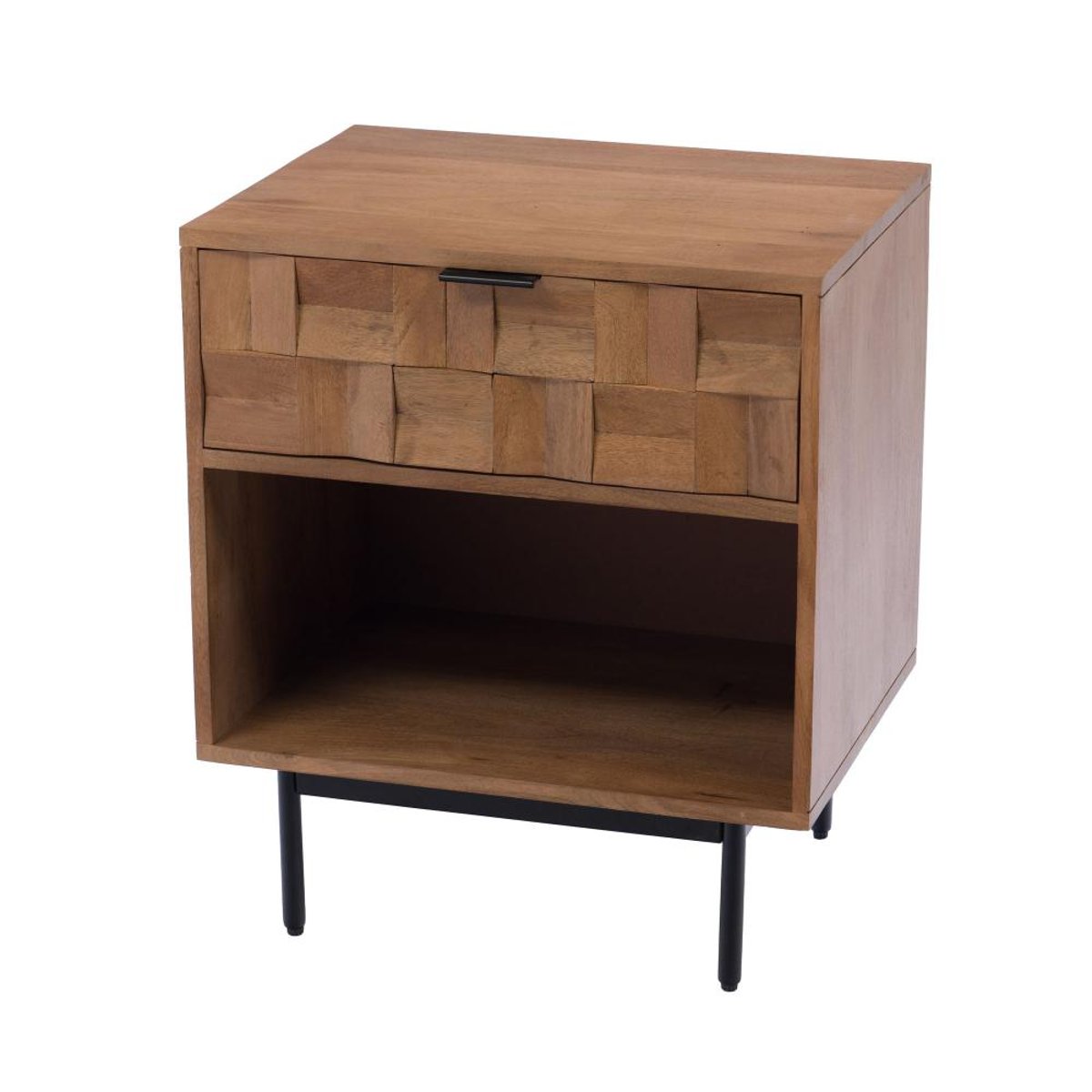 Table de chevet 1 tiroir 1 niche en manguier et métal L40 cm Arnold marron, AMADEUS