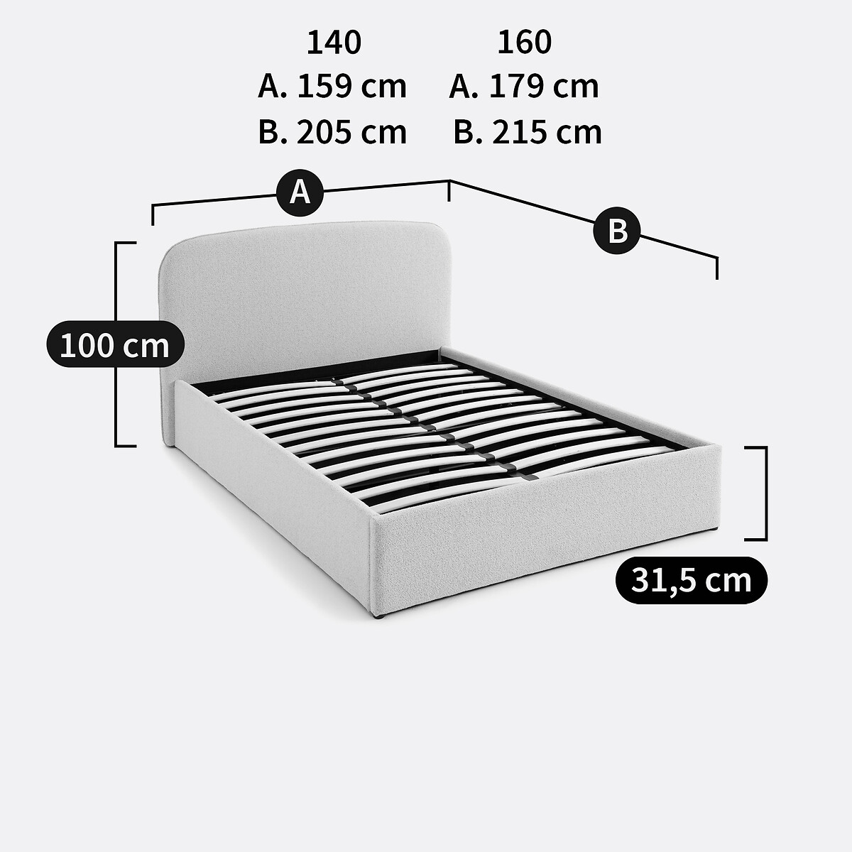 Lit coffre avec sommier relevable, tissu bouclette, CONTO vert foncé, LA REDOUTE INTERIEURS