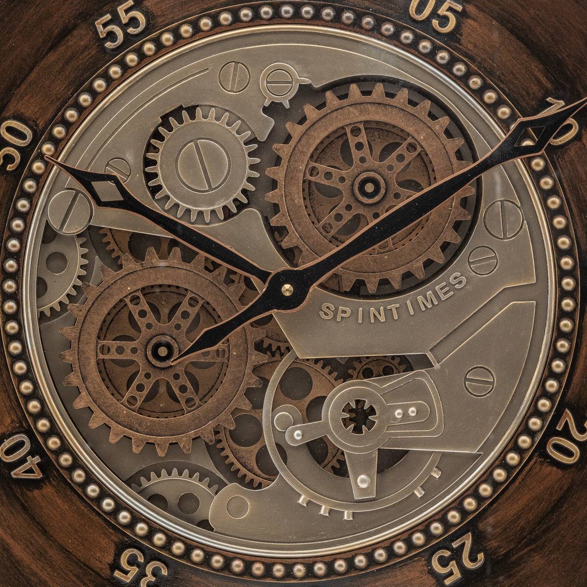 Horloge mécanique acier engrenages mobiles YONI marron, ATMOSPHERA