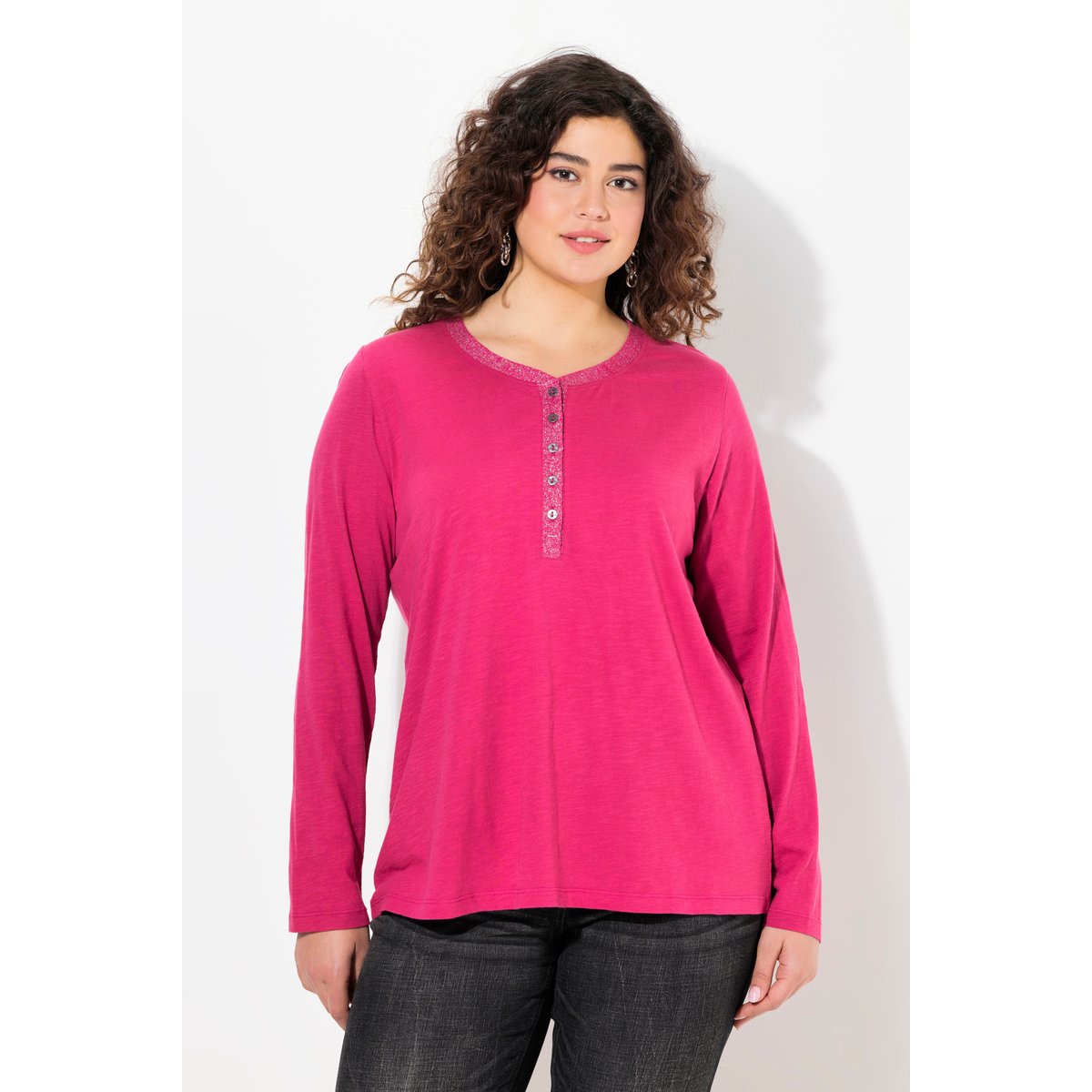 T-shirt encolure en V rose rouge, ULLA POPKEN