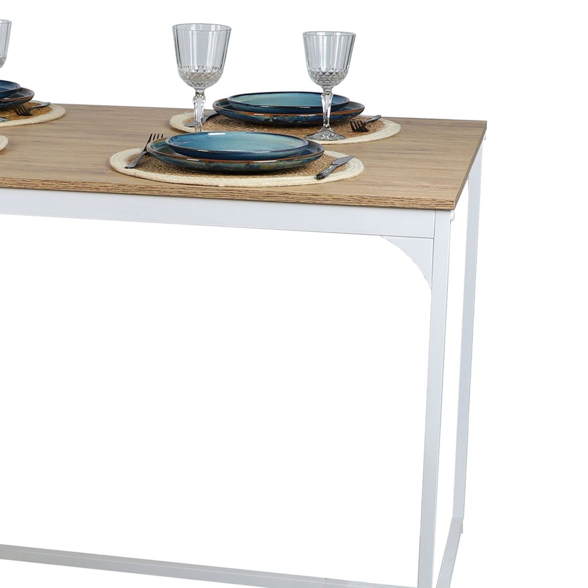 Table salle à manger en bois et métal blanc style industriel 150x80x75cm blanc, WADIGA
