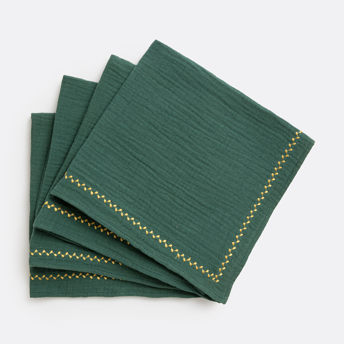 Lot 4 serviettes de table, Kumla brodé vert forêt, LA REDOUTE INTERIEURS