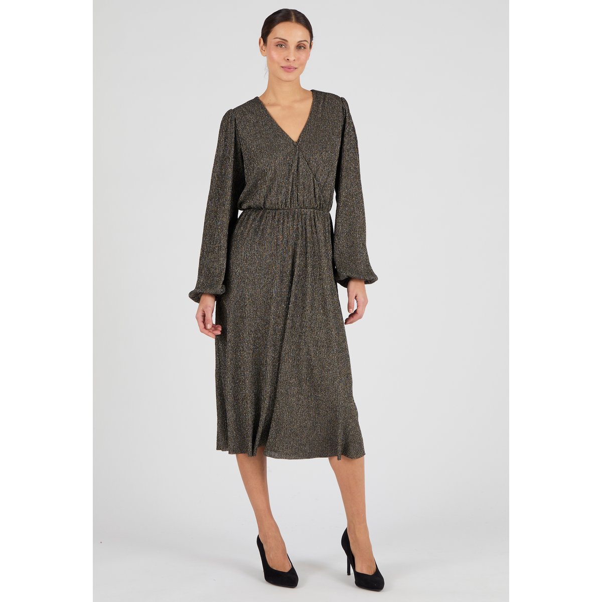 Robe lamée effet cache-coeur jaune coloris doré, DAMART
