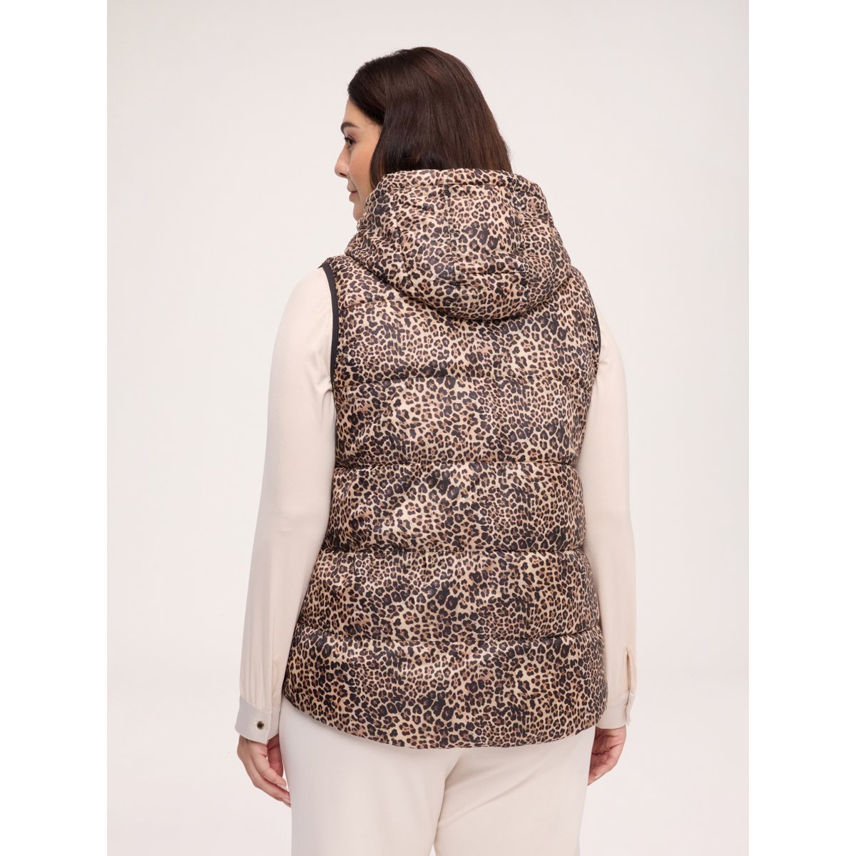 Veste matelassée réversible sans manches avec imprimé léopard beige, FIORELLA RUBINO