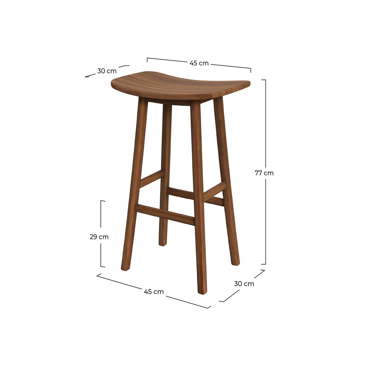 Tabouret de bar en bois de teck 77 cm - VITTORIA bois clair, MAISON PAVANE
