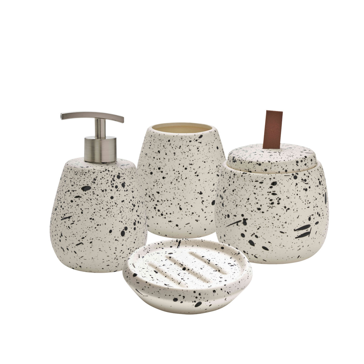 Set salle de bain moucheté 4 pièces céramique DEMY blanc, GUY LEVASSEUR